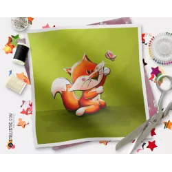 Coupon tissu illustré Renard papillon coton ou minky