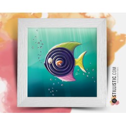 Cadre carré avec Illustration Poisson réglisse pour Chambre Enfant bébé 25x25cm