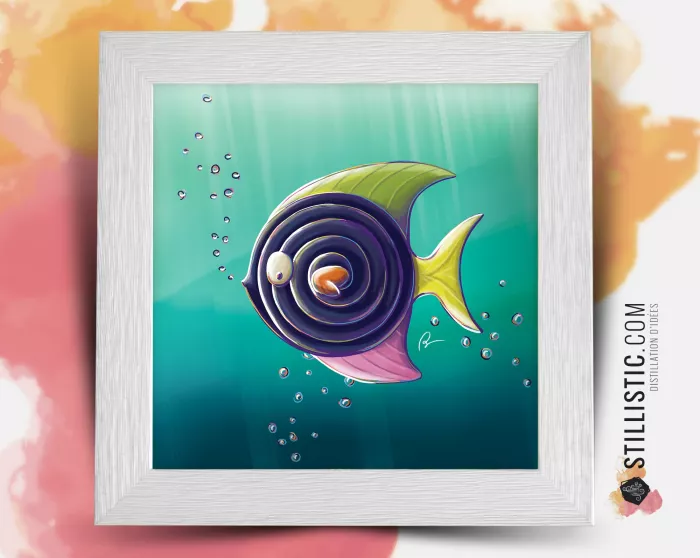 Cadre carré avec Illustration Poisson réglisse pour Chambre Enfant bébé 25x25cm
