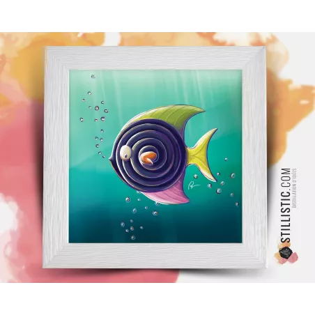 Cadre carré avec Illustration Poisson réglisse pour Chambre Enfant bébé 25x25cm