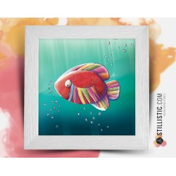 Cadre carré avec Illustration Poisson bandes acidulées 25x25cm