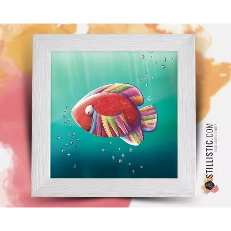 Cadre carré avec Illustration Poisson bandes acidulées 25x25cm