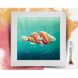 Cadre carré avec Illustration Poisson sucre d'orge 25x25cm