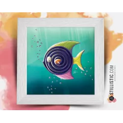 Triptyque lot de 3 Cadres carrés avec Illustrations Poissons bonbons à composer pour Chambre Enfant bébé 25x25cm