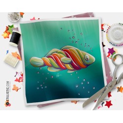 Coupon tissu illustré Poisson sucre d'orge coton ou minky