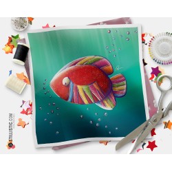 Coupon tissu illustré Poisson bandes acidulées coton ou minky