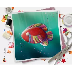Coupon tissu illustré Poisson bandes acidulées coton ou minky