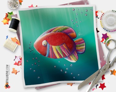 Coupon tissu illustré Poisson bandes acidulées coton ou minky