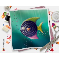 Coupon tissu illustré Poisson réglisse coton ou minky