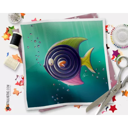 Coupon tissu illustré Poisson réglisse coton ou minky
