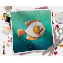 Coupon tissu illustré Poisson œuf coton ou minky