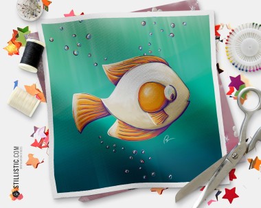 Coupon tissu illustré Poisson œuf coton ou minky