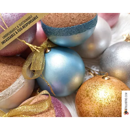 Boule de Noël Liège et Paillettes incassable éco-responsable