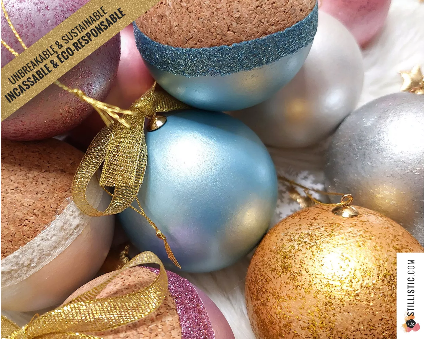 Boule de Noël Liège et Paillettes incassable éco-responsable