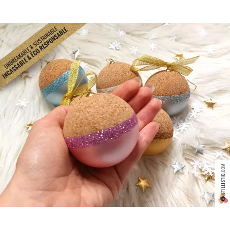 Boule de Noël Liège et Paillettes incassable éco-responsable