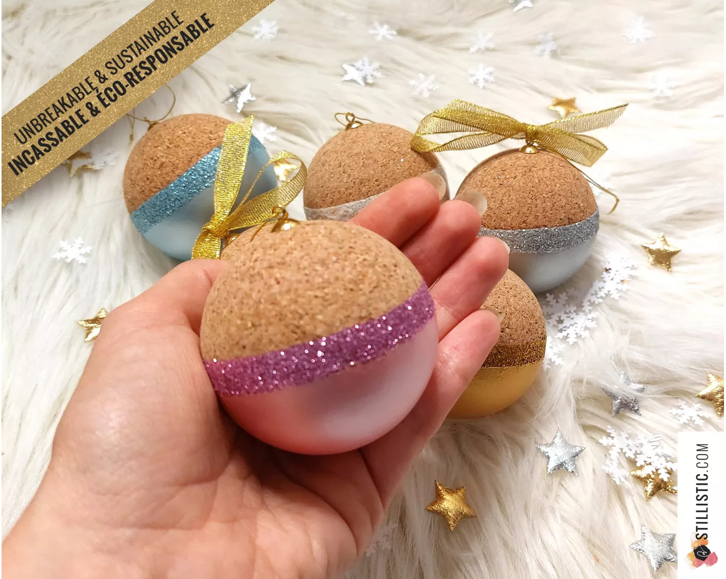Boule de Noël Liège et Paillettes incassable éco-responsable
