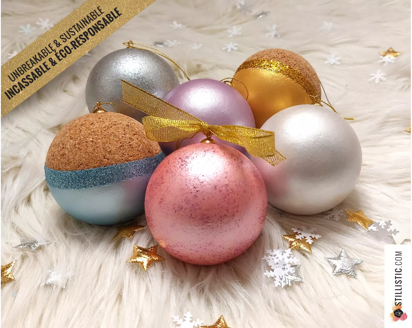 Boule de Noël Liège et Paillettes incassable éco-responsable