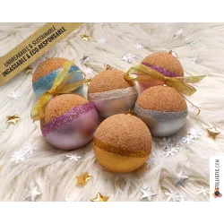 Boule de Noël Liège et Paillettes incassable éco-responsable