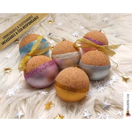 Boule de Noël Liège et Paillettes incassable éco-responsable