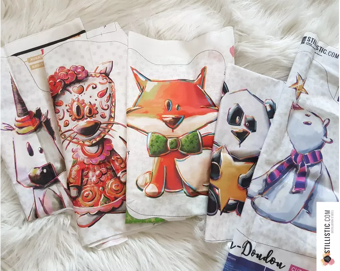 Coupon tissu Sans substances nocives à découper et coudre pour fabrication coussin animal (ou bouillotte sèche) + hochet panda