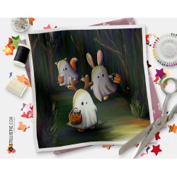 Coupon tissu illustré Fantômes Halloween coton ou minky