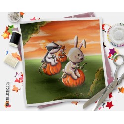 Coupon tissu illustré Halloween Course aux citrouilles coton ou minky