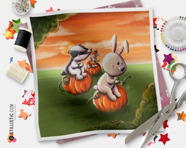 Coupon tissu illustré Halloween Course aux citrouilles coton ou minky