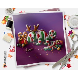 Coupon tissu illustré Noël Caméléon coton ou minky