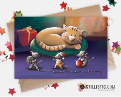 Carte de voeux Illustration Chat et souris Noël