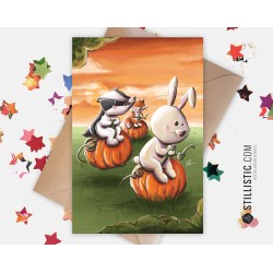 Carte de voeux Illustration Course de citrouilles halloween