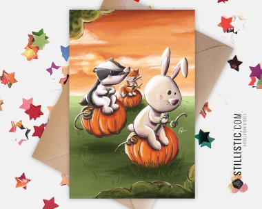 Carte de voeux Illustration Course de citrouilles halloween