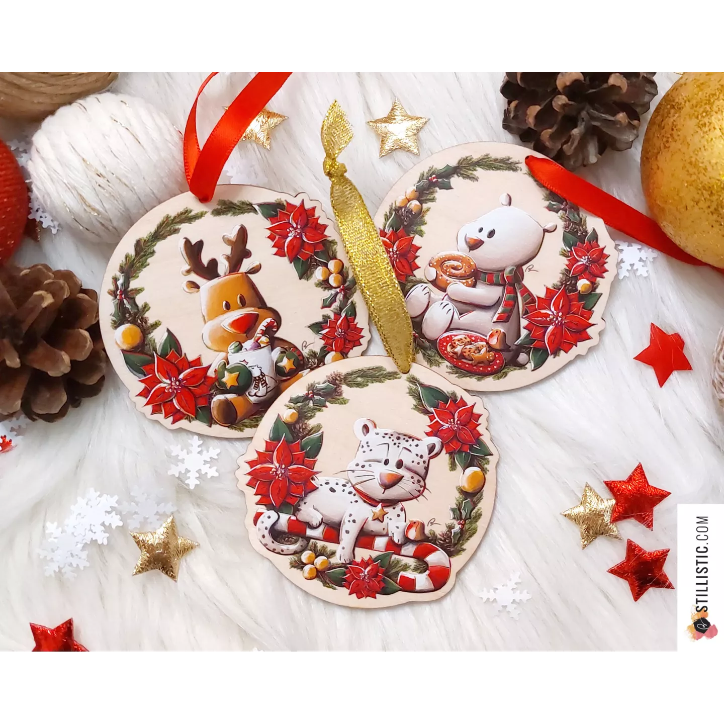 Décorations de Noël en bouleau animaux