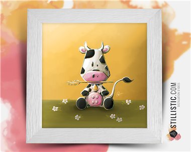 Cadre carré avec Illustration  Noël Vache pour Chambre Enfant bébé 25x25cm
