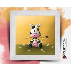 Cadre carré avec Illustration  Noël Vache pour Chambre Enfant bébé 25x25cm