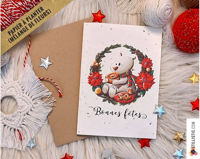Carte de voeux Noël ensemencée Illustration Animal