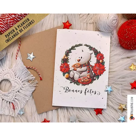 Carte de voeux Noël ensemencée Illustration Animal