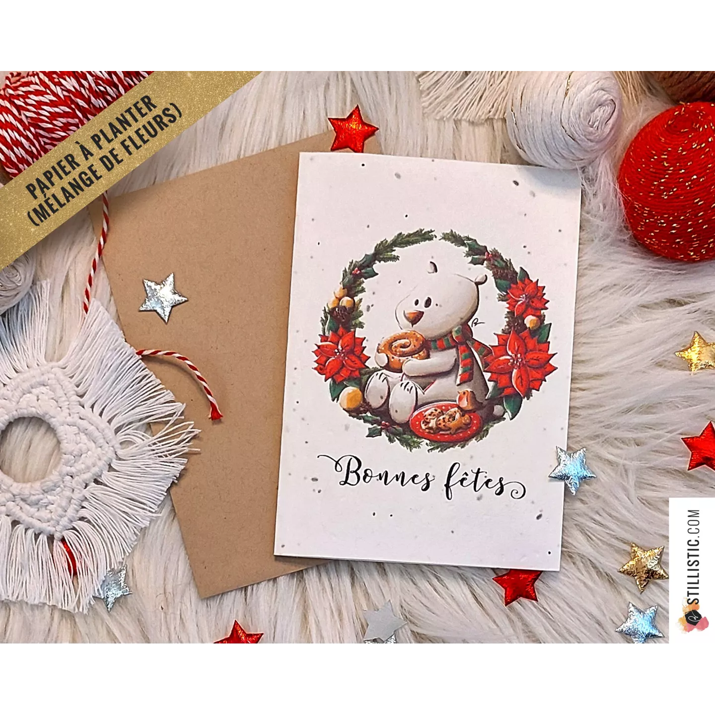 Carte de voeux Noël ensemencée Illustration Animal