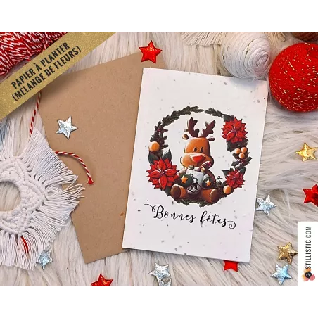 Carte de voeux Noël ensemencée Illustration Animal