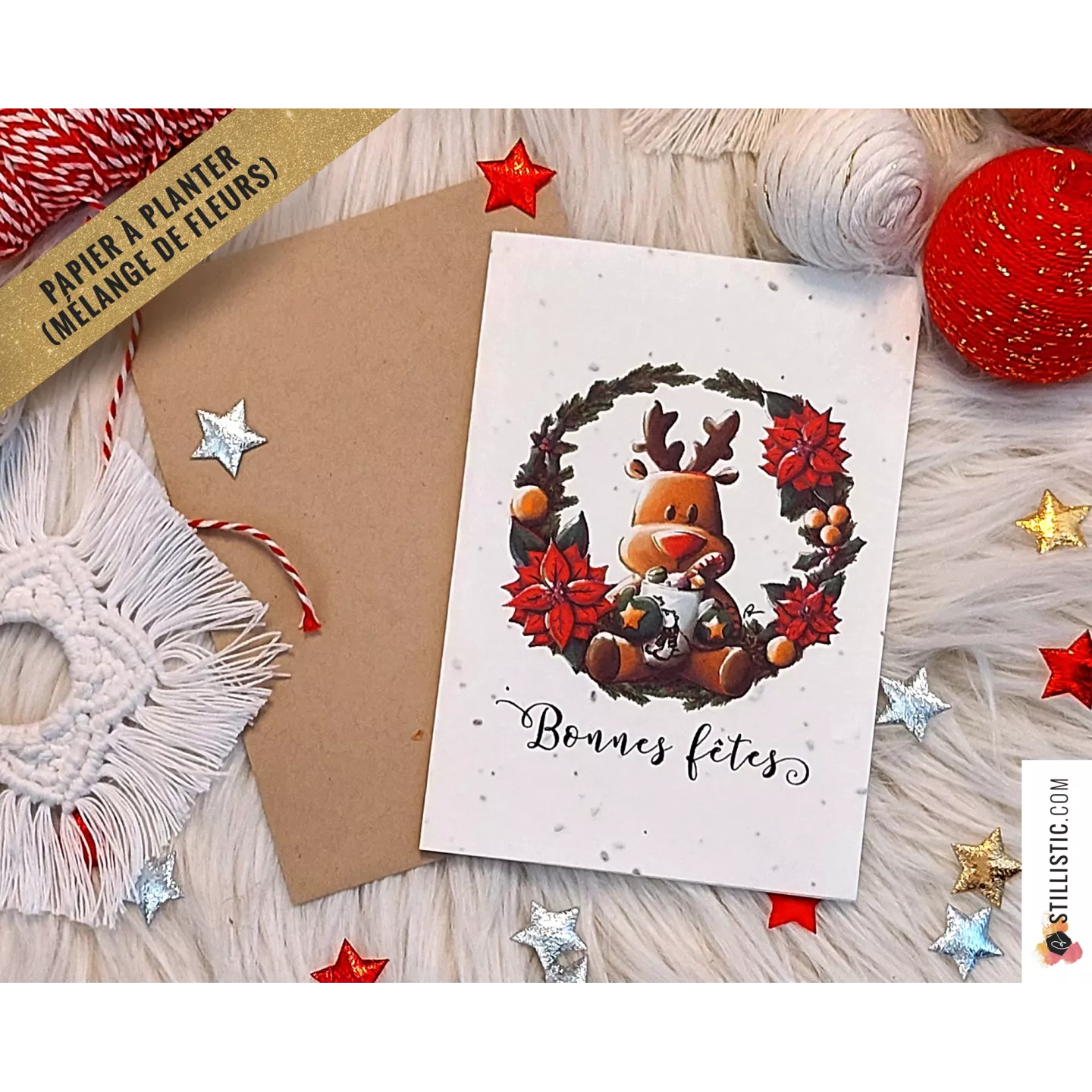 Carte de voeux Noël ensemencée Illustration Animal