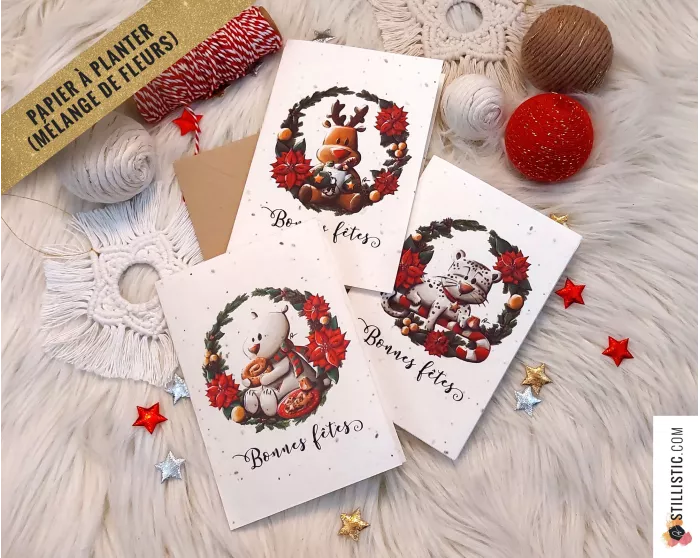 Carte de voeux Noël ensemencée Illustration Animal