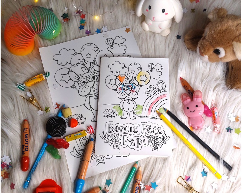 Carte fête des grands-pères à imprimer et colorier pour enfants avec illustrations animaux