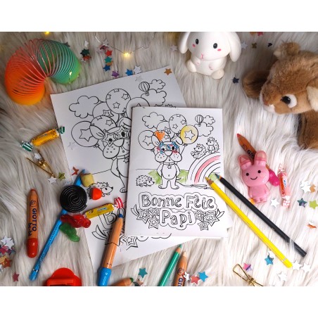 Carte fête des grands-pères à imprimer et colorier pour enfants avec illustrations animaux
