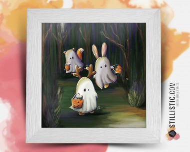 Cadre Illustration Fantômes halloween 25x25cm