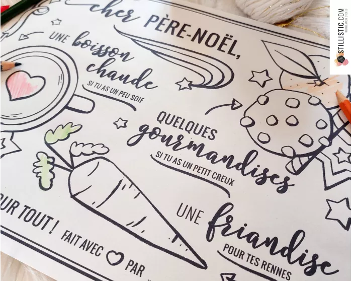 Set de table du Père Noël à imprimer et colorier