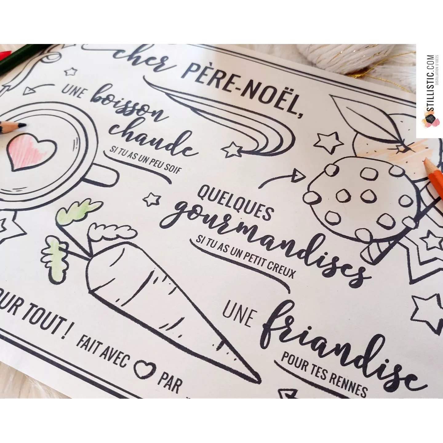 Set de table du Père Noël à imprimer et colorier