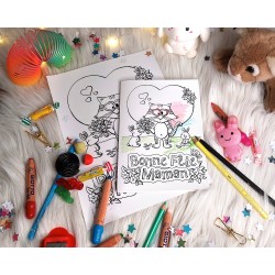 Carte fête des mères à imprimer et colorier pour enfants avec illustrations animaux