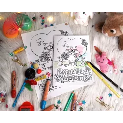 Carte fête des mères à imprimer et colorier pour enfants avec illustrations animaux
