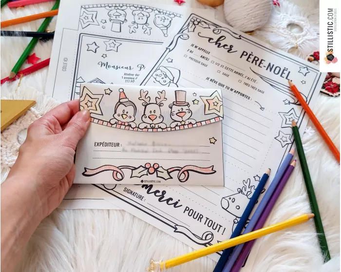 Lettre au Père Noël + enveloppe à imprimer et colorier