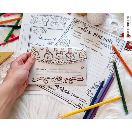 Lettre au Père Noël + enveloppe à imprimer et colorier