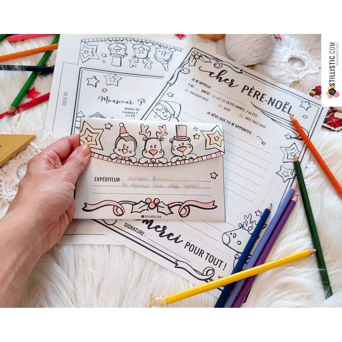Lettre au Père Noël + enveloppe à imprimer et colorier